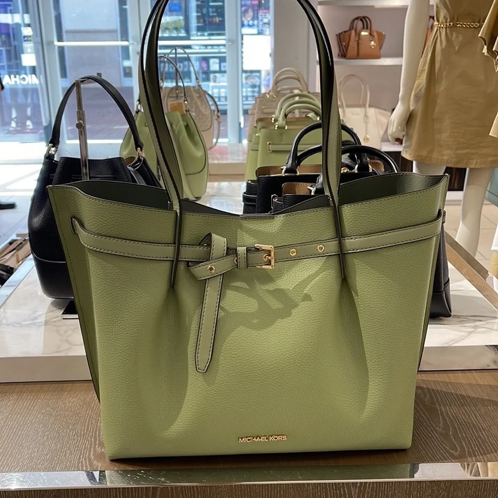 MICHAEL KORS Emilia Large Pebbled Leather Tote Bag Light Sage COLOR - Picture 1 of 16